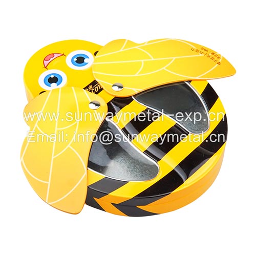  bee shaped tin with window/food tin