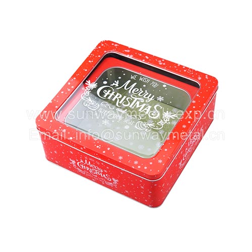  square tin with window/Christmas gift tin