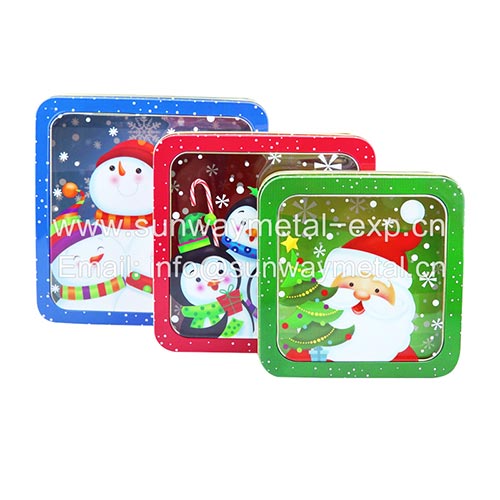  square tin set with window/Christmas gift tin