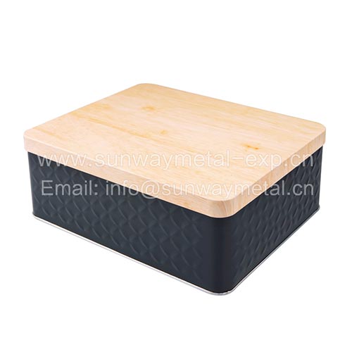  rectangle tin with wood grain lid/storage tin