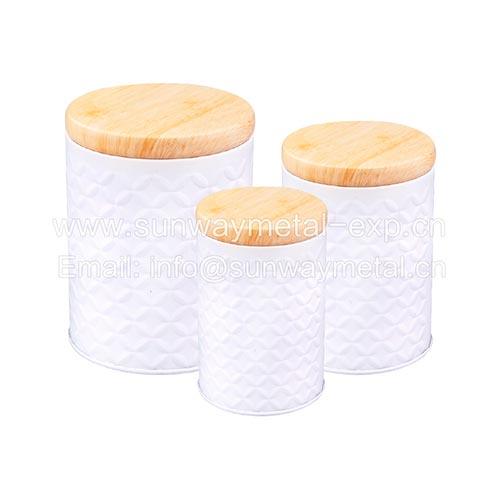  round tin with wood grain lid/storage tin